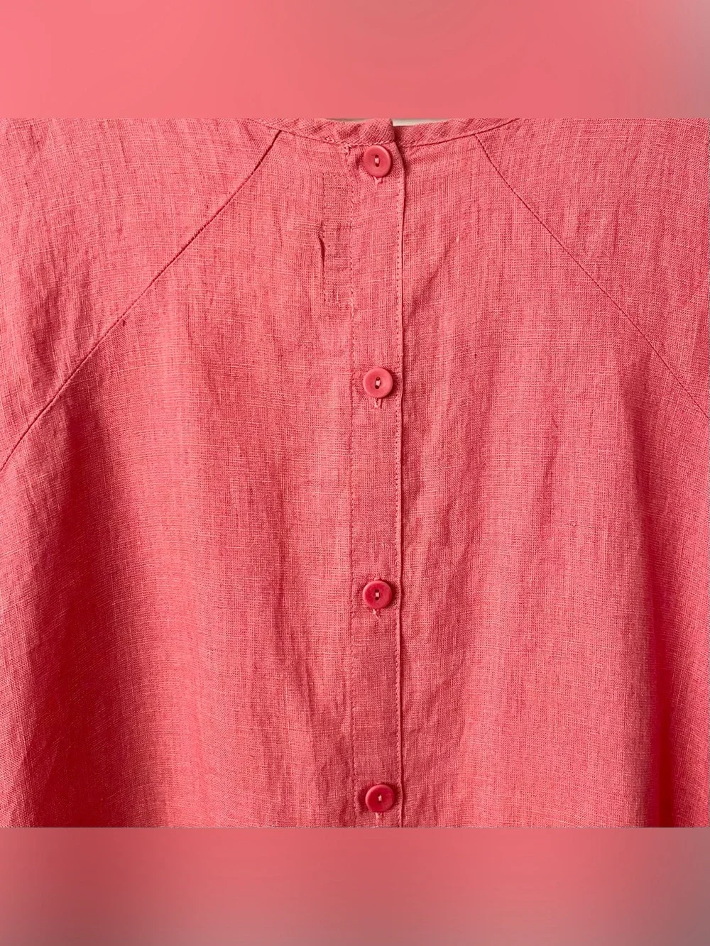 FLAX Women's 100% Linen Tunic Top Shirt Size L Pink Salmon Button Back Summer - Picture 4 of 6